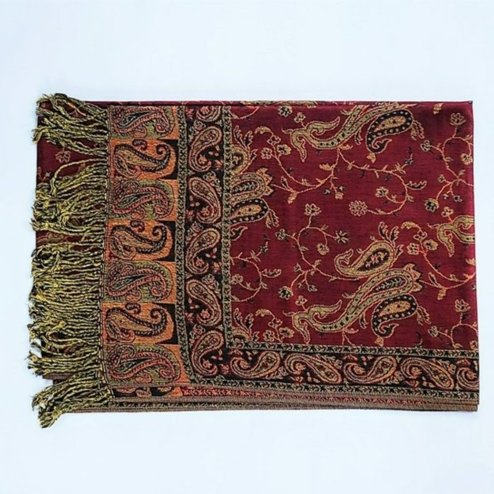 NWT Gorgeous Reversible Paisley Fringed Pashmina Shawl Evening Wrap - Picture 6 of 7